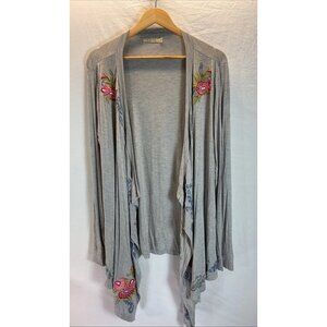 Caite Athleta‎ XL Bold Floral Embroidered Festival duster Cardigan Gray Jersey